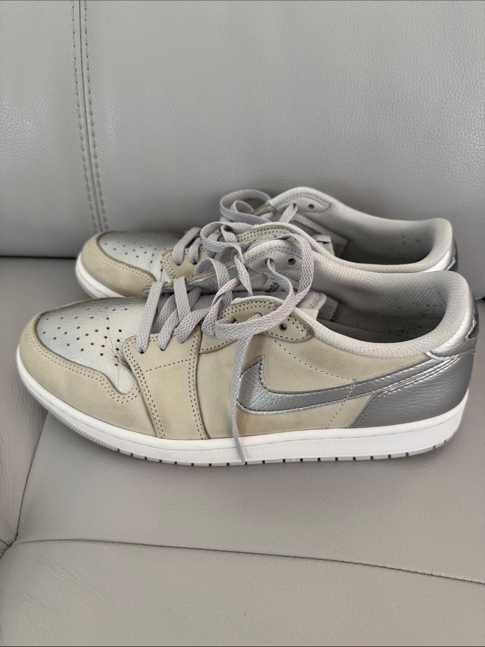Nike Low-Top Sneakers in Light Gray and Metallic Silver